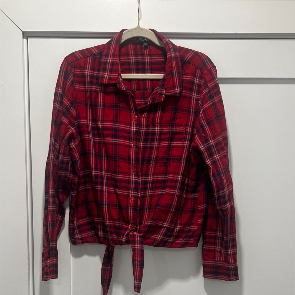 Velvet Heart Crimson Plaid Tie-Front Shirt